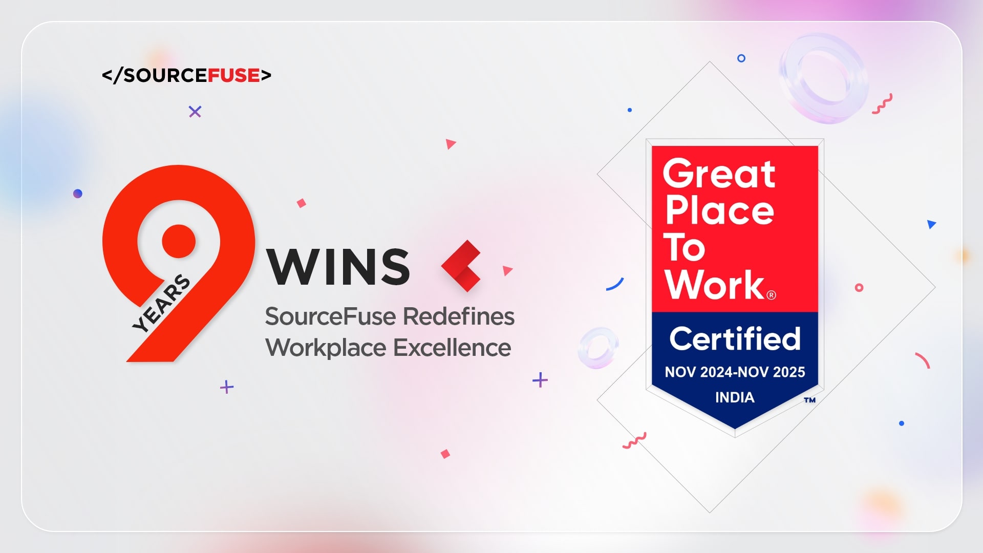 SourceFuseが権威ある「Great Place to Work®」を達成