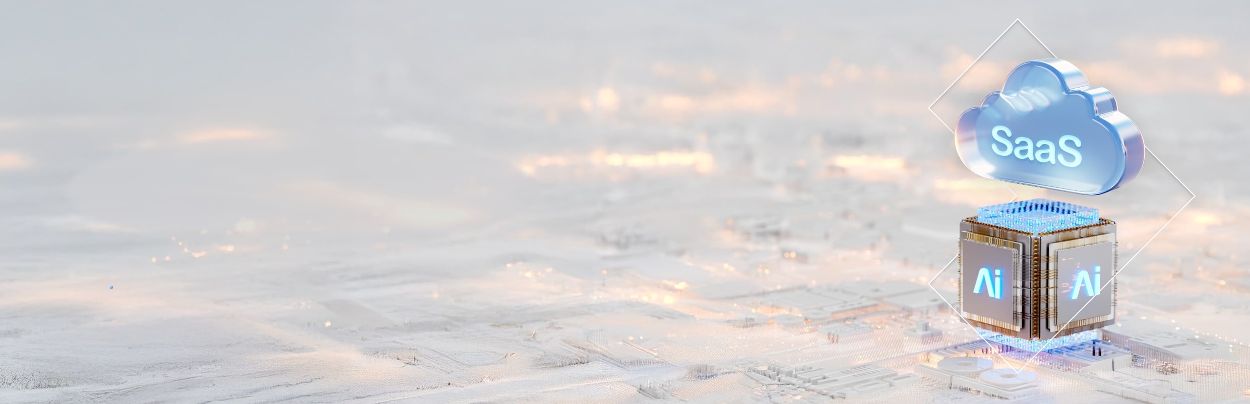 Generative AI's impact on the SaaS industry, with 'SaaS' written on a small cloud placed over a chipset